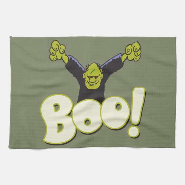 Frankenstein Monster Halloween Huge BOO Geschirrtuch (Horizontal)