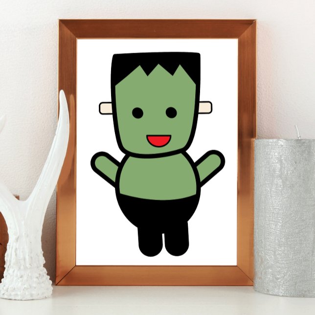 Frankenstein Monster Halloween Poster (A cute kawaii style Frankenstein monster poster by Valerie's Gallery on Zazzle)