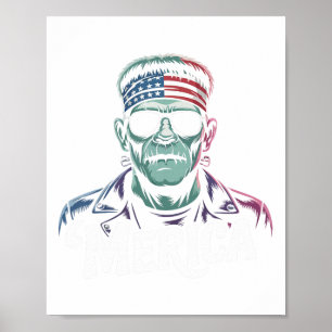 Frankenstein Monster Lover Sungles Usa Flag 4. Poster