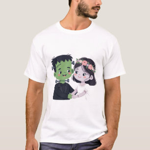 Frankenstein-Monster-Paar Halloween-Kunst T-Shirt