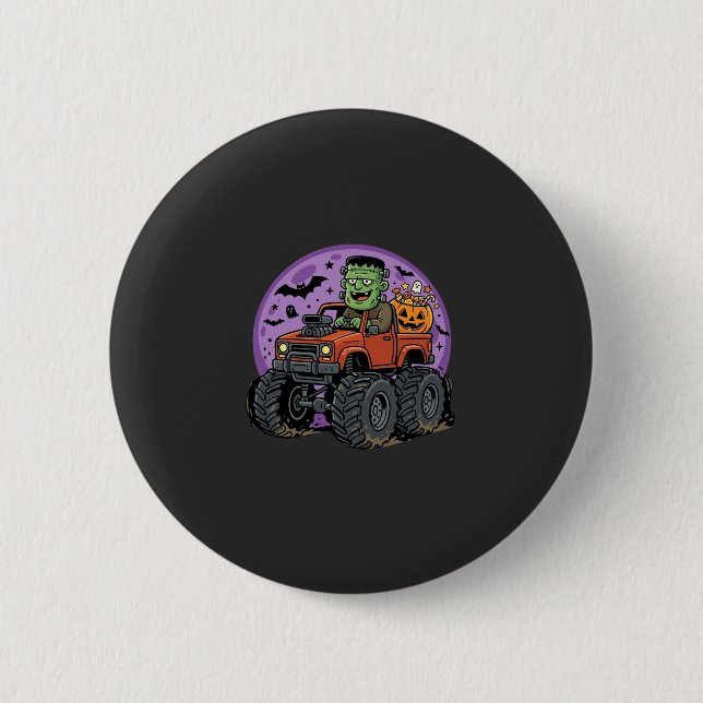 Frankenstein Monster Truck Halloween Grafikdesign Button (Vorderseite)