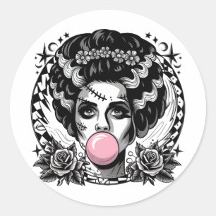 Frankenstein Monster und Bride Bubble Gum Funny Ha Runder Aufkleber