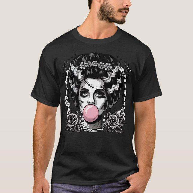 Frankenstein Monster und Bride Bubble Gum Funny Ha T-Shirt (Vorderseite)