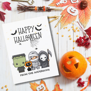 Frankenstein Mumie Sensenmann Süße Katze Halloween Postkarte