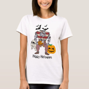 Frankenstein Mummy Pumpkin und ein Fledermaus Hall T-Shirt