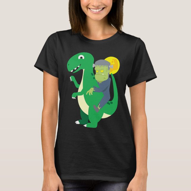 Frankenstein Riding Rex Cool Dinosaur Halloween Co T-Shirt (Vorderseite)