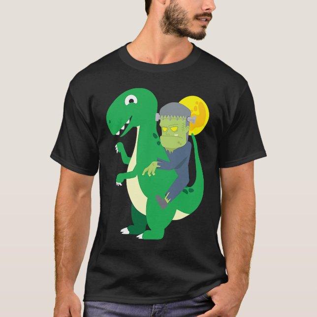 Frankenstein Riding Rex Cool Dinosaur Halloween Co T-Shirt (Vorderseite)
