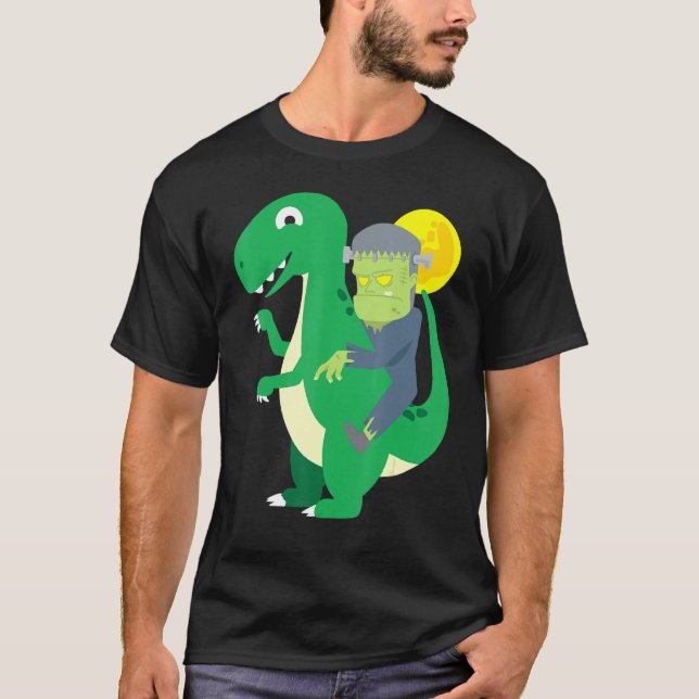 Frankenstein Riding T Rex Cool Dinosaur Halloween T-Shirt (Vorderseite)