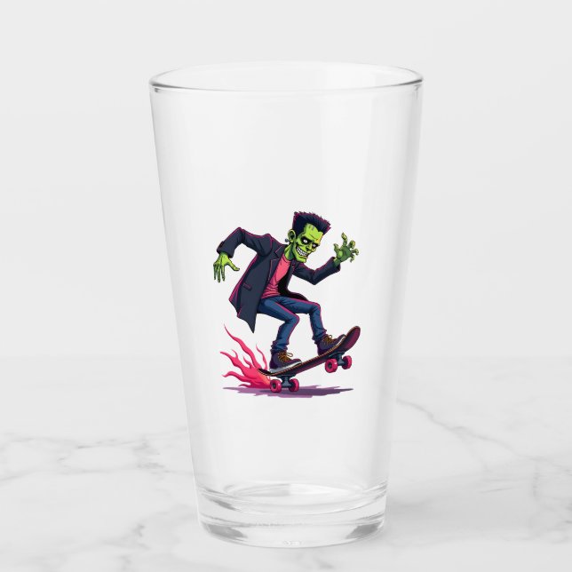 Frankenstein Skater � Cool Halloween Streetwear Sh Glas (Vorderseite)
