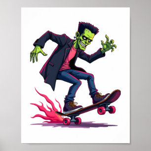 Frankenstein Skater - Coole Halloween Streetwear S Poster
