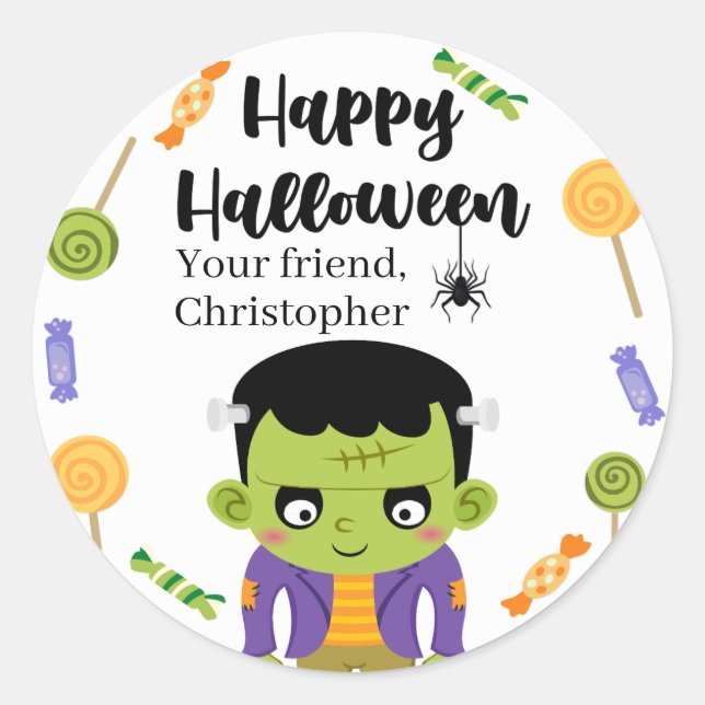 Frankenstein Süßigkeiten Halloween Aufkleber (Vorderseite)