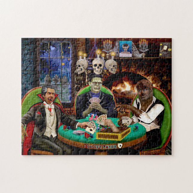 Frankenstein und Dracula Halloween-Monster-Poker  Puzzle (Horizontal)