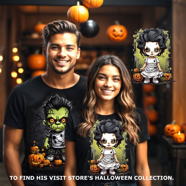 Frankenstein und seine Brautpaare stimmen T-Shirt (Halloween couples matching tee. Frankenstein and his bride visit store to find his.)