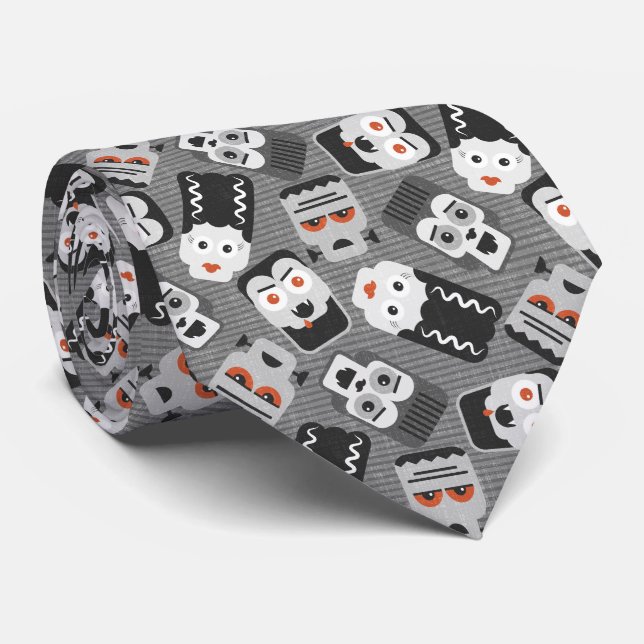 Frankenstein und spukhafte Freunde - schwarz, weiß Krawatte (Gerollt)