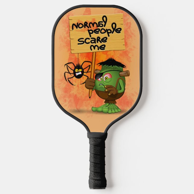 Frankenstein-Zeichen "Normal People Scare Me" Pickleball Schläger (Vorderseite)