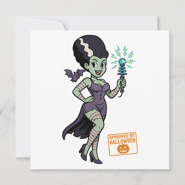 Frankensteins Ehefrau Cartoon Einladung (Vorderseite)