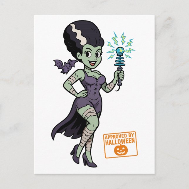 Frankensteins Ehefrau Cartoon Postkarte (Vorderseite)