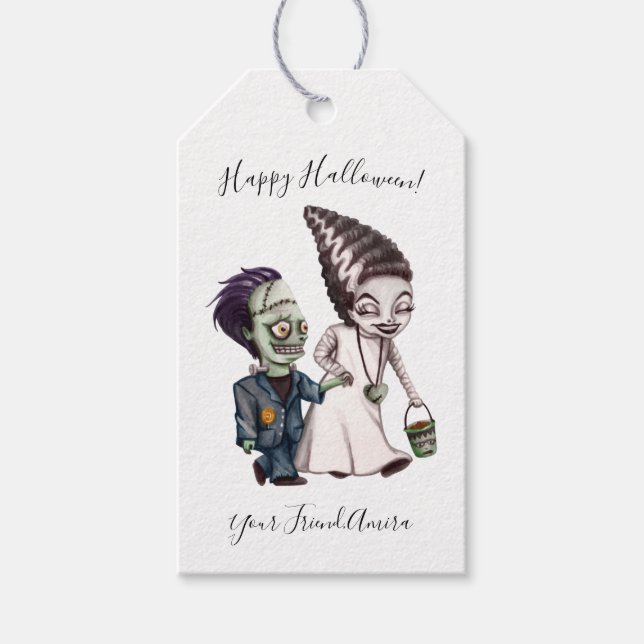 Frankensteins "Monster & Bride Halloween"-Tag Geschenkanhänger (Vorderseite)