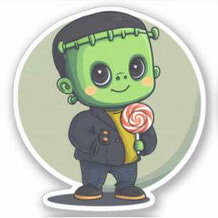 Frankensteins Monster Holding a Lollipop Aufkleber
