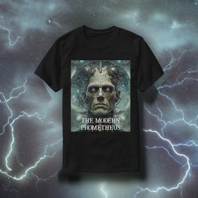 Frankensteins Monster - Modernes Prometheus T-Shirt (Black with Lightning Background)