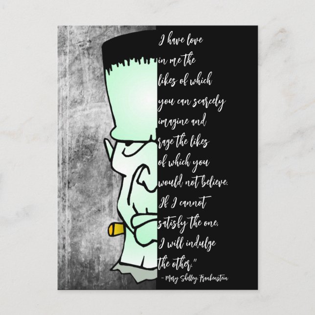 Frankensteins Monster, Shelley Liebe & Rage Quote Postkarte (Vorderseite)