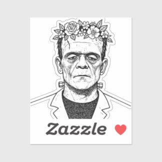 FRankenstien mit einem Blumenkranz Aufkleber