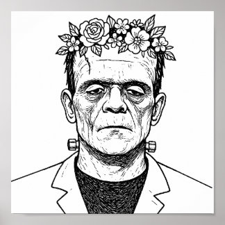 FRankenstien mit einem Blumenkranz Poster