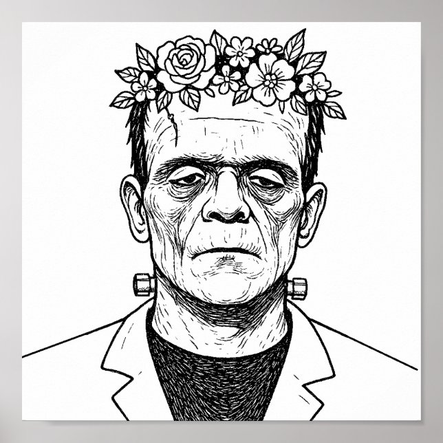 FRankenstien mit einem Blumenkranz Poster (Vorne)