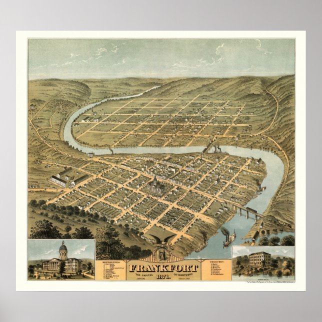 Frankfort, KY Panoramic Map - 1871 Poster (Vorne)