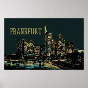 Frankfurt by Night City Illustration, Deutschland Poster