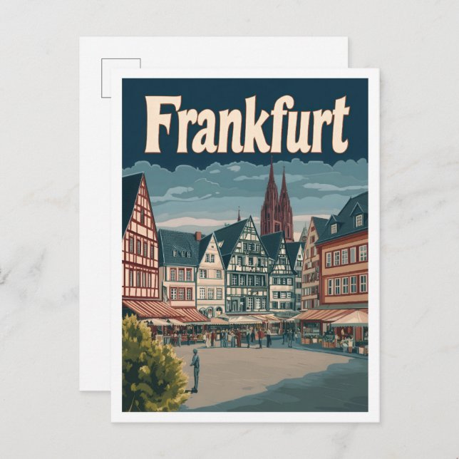 Frankfurt Deutschland Art Vintage Travel Illustrat Postkarte (Vorne/Hinten)