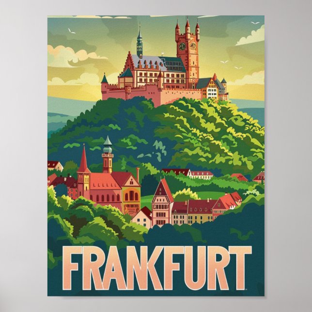 Frankfurt Deutschland Berühmter Vintage Travel Pla Poster (Vorne)