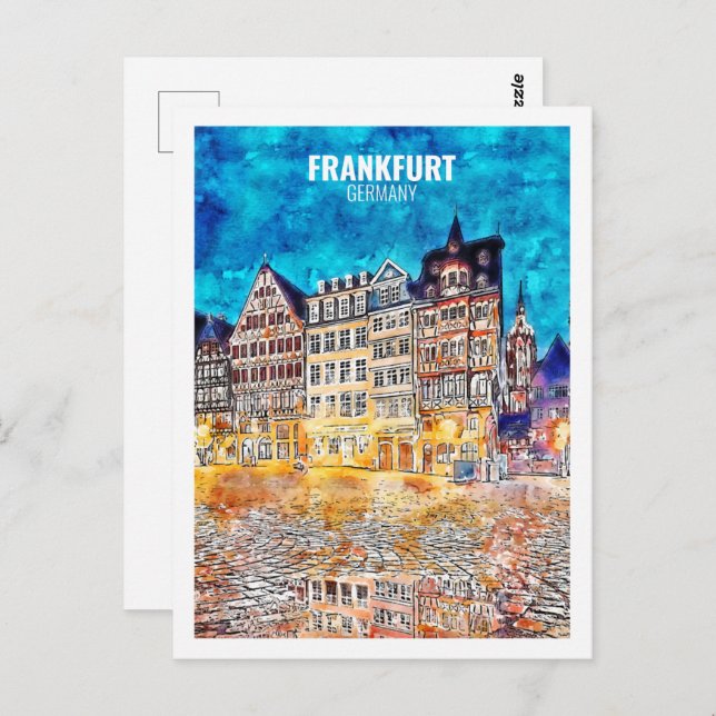 Frankfurt - Deutschland Berühmtes Wasserfarbenbild Postkarte (Vorne/Hinten)