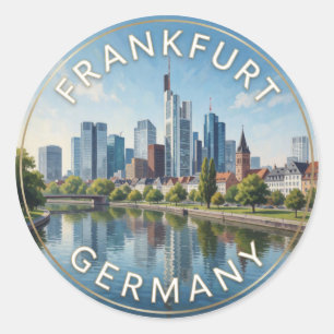 Frankfurt Deutschland Main River Skyline   Runder Aufkleber