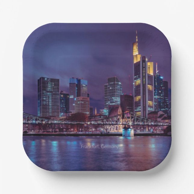 Frankfurt Deutschland nachts Pappteller (Vorderseite)
