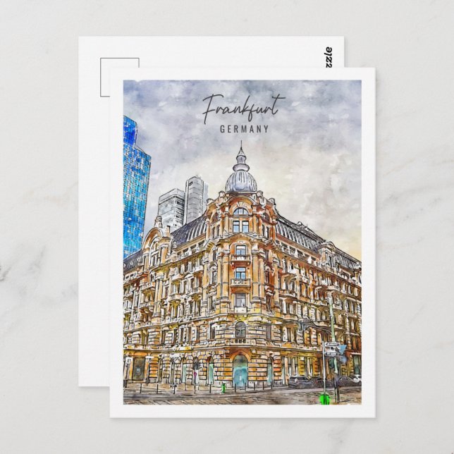 Frankfurt Deutschland Reisen Place Watercolor Postkarte (Vorne/Hinten)
