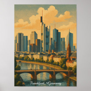 Frankfurt Deutschland Skyline Vintage Travel Poster