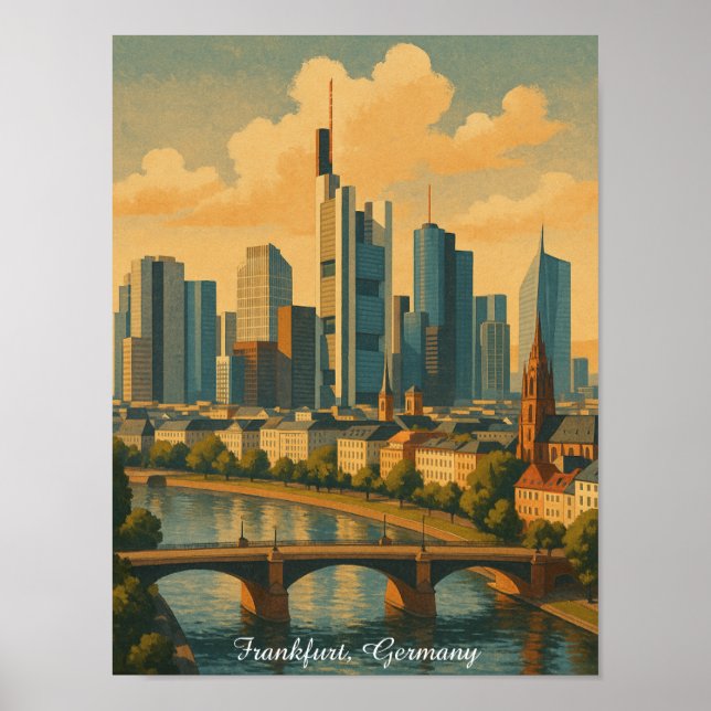 Frankfurt Deutschland Skyline Vintage Travel Poster (Vorne)