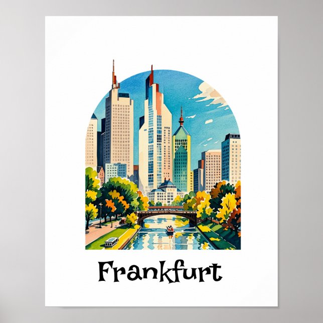 Frankfurt Deutschland Stadtscape mit Fluss und Brü Poster (Vorne)