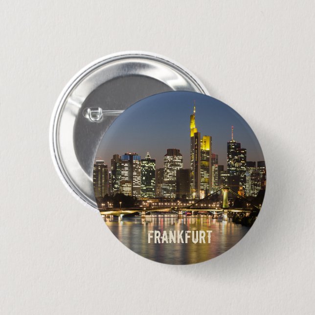 Frankfurt Skyline Deutschland Vintag Souvenirgesch Button (Vorne & Hinten)