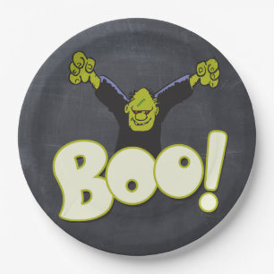 Frankie Monster Frankenstein Halloween Black Chalk Pappteller