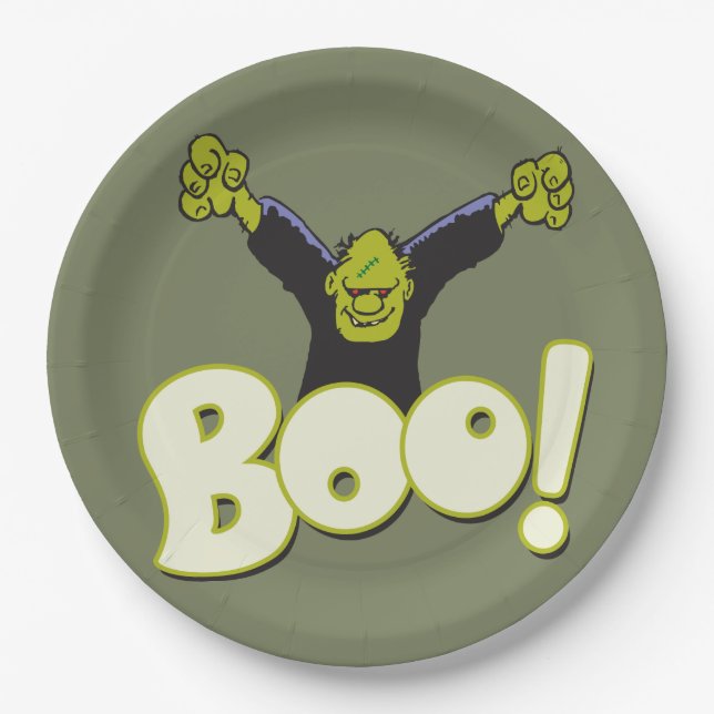 Frankie Monster Superhero Frankenstein Halloween Pappteller (Vorderseite)