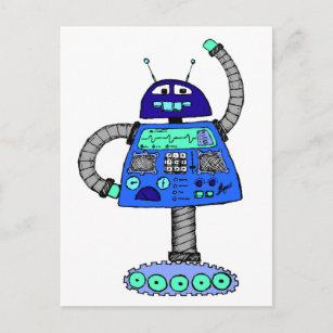 Frankie Robot: Blau auf Weiß Postkarte