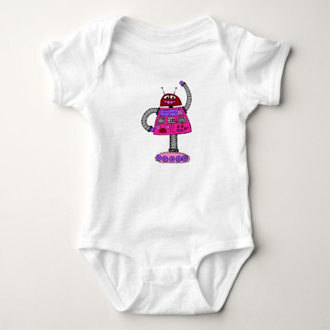 Frankie Robot: Rosa auf Weiß Baby Strampler (Vorderseite)