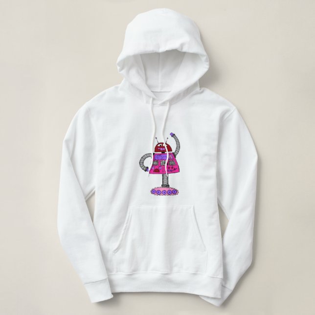 Frankie Robot: Rosa auf Weiß Hoodie (Design vorne)