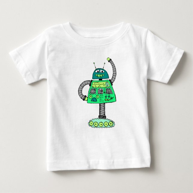 Frankie Roboter, grün auf weiß Baby T-shirt (Vorderseite)