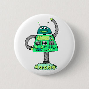 Frankie Roboter, grün auf weiß Button