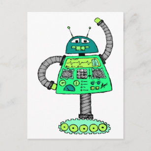 Frankie Roboter, grün auf weiß Postkarte