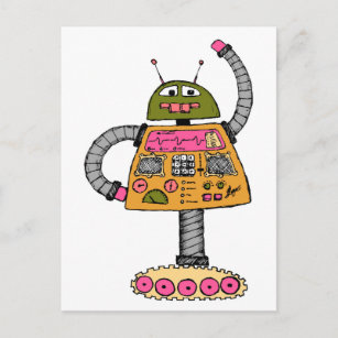 Frankie Roboter, orange auf weiß Postkarte