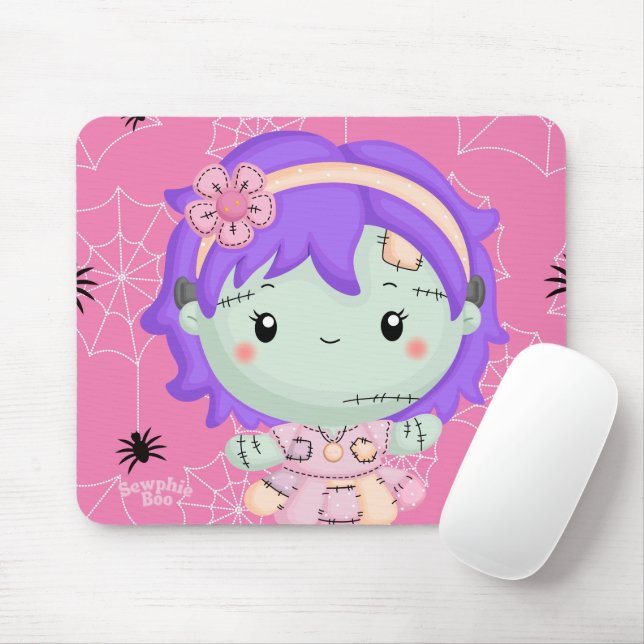 Frankie the Fabric Monster Pink Spiderweb Mouse Pa Mousepad (Mit Mouse)